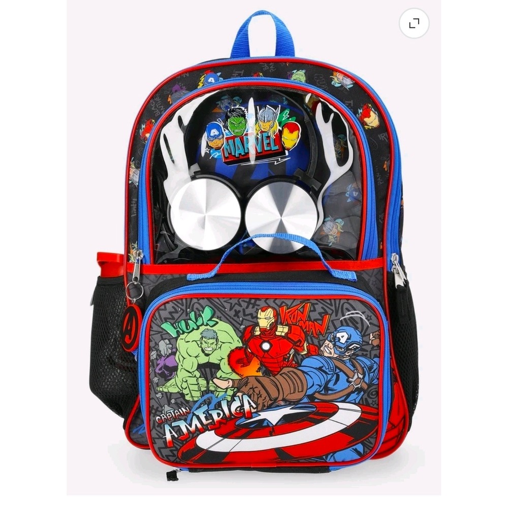 Marvel Avengers 5pc Backpack Set 17 Inch Bag Lunch Kit Headphones Water Bottle